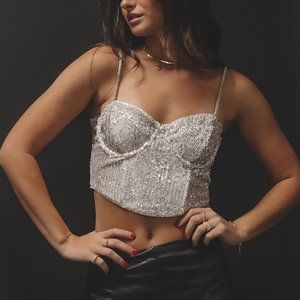 For Love And Lemons Glittering Silver Crop Top